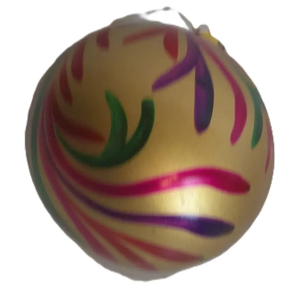 Vintage Italian Hand-Painted Glass Christmas Ornament Gold Plume Stripe Decor